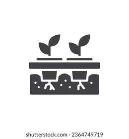 Icono vectorial de la agricultura hidropónica. signo plano relleno para concepto móvil y diseño web. Icono de glifo del sistema de crecimiento hidroponítico. Símbolo, ilustración del logotipo. Gráficos vectoriales