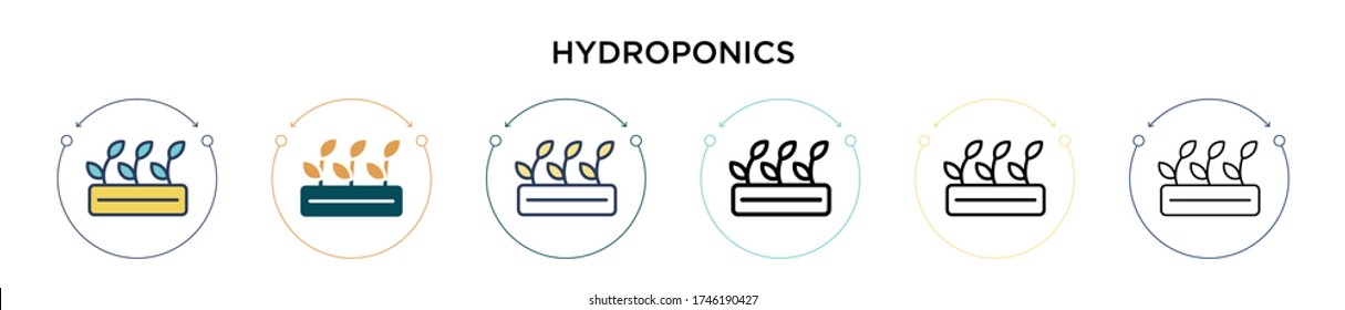 Hydroponics icon in filled, thin line, outline and stroke style. Vector illustration of two colored and black hydroponics vector icons designs can be used for mobile, ui, web