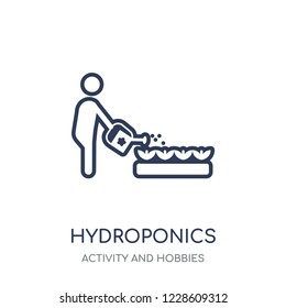 Hydroponics icon. Hydroponics linear symbol design from Activity and Hobbies collection. Simple outline element vector illustration on white background.