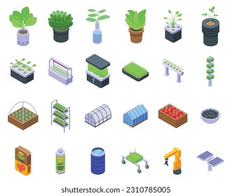 Hydroponics icons set isometric vector. Agriculture plant. Smart farming