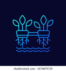 Hydroponics line vector icon with plants