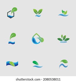 hydroponics set logo vector illustration design template on gray background
