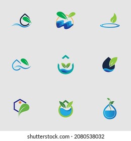 hydroponics set logo vector illustration design template on gray background