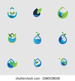 hydroponics set logo vector illustration design template on gray background