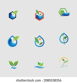 hydroponics set logo vector illustration design template on gray background