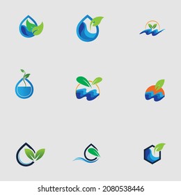 hydroponics set logo vector illustration design template on gray background