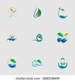 hydroponics set logo vector illustration design template on gray background
