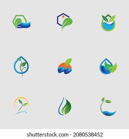 Hydroponics-Set Logo, Vektorgrafik-Design-Vorlage auf grauem Hintergrund