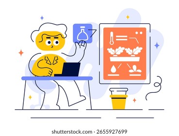 Ilustração do vetor da tecnologia de hidroponics apresentando um ambiente de estufa para cultivar plantas verdes sob condições controladas em um fundo