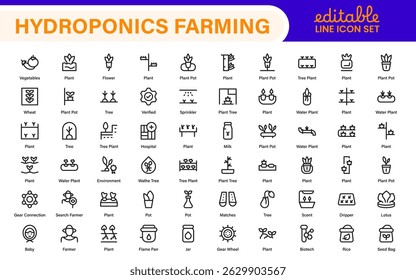 Hydroponics and Vertical Farming Icon Pack – Minimalist Line Vector Illustrations for Eco-Friendly Agriculture, Sustainable Farming, and Indoor Growing Solutions