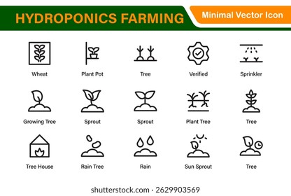 Hydroponics and Vertical Farming Icon Pack – Minimalist Line Vector Illustrations for Eco-Friendly Agriculture, Sustainable Farming, and Indoor Growing Solutions