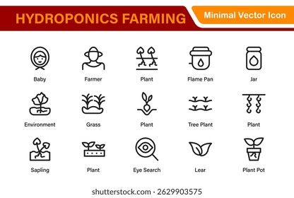 Hydroponics and Vertical Farming Icon Pack – Minimalist Line Vector Illustrations for Eco-Friendly Agriculture, Sustainable Farming, and Indoor Growing Solutions