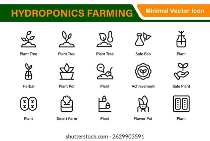 Hydroponics and Vertical Farming Icon Pack – Minimalist Line Vector Illustrations for Eco-Friendly Agriculture, Sustainable Farming, and Indoor Growing Solutions