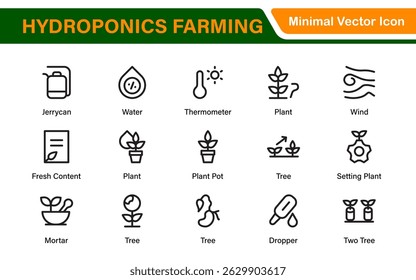 Hydroponics and Vertical Farming Icon Pack – Minimalist Line Vector Illustrations for Eco-Friendly Agriculture, Sustainable Farming, and Indoor Growing Solutions