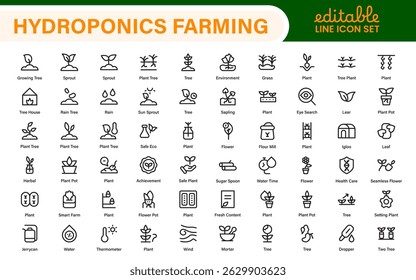 Hydroponics and Vertical Farming Icon Pack – Minimalist Line Vector Illustrations for Eco-Friendly Agriculture, Sustainable Farming, and Indoor Growing Solutions