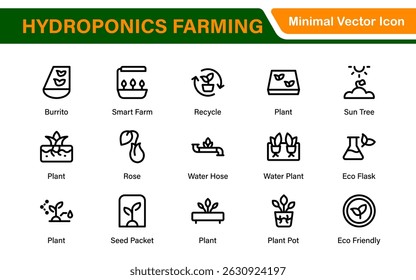 Hydroponics and Vertical Farming Icon Pack – Minimalist Line Vector Illustrations for Eco-Friendly Agriculture, Sustainable Farming, and Indoor Growing Solutions