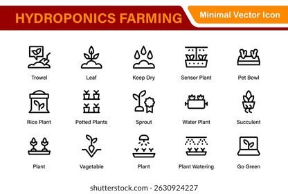 Hydroponics and Vertical Farming Icon Pack – Minimalist Line Vector Illustrations for Eco-Friendly Agriculture, Sustainable Farming, and Indoor Growing Solutions