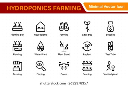 Hydroponics and Vertical Farming Icon Pack – Minimalist Line Vector Illustrations for Eco-Friendly Agriculture, Sustainable Farming, and Indoor Growing Solutions