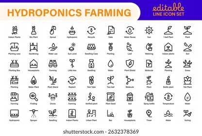 Hydroponics and Vertical Farming Icon Pack – Minimalist Line Vector Illustrations for Eco-Friendly Agriculture, Sustainable Farming, and Indoor Growing Solutions