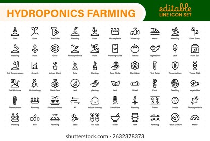 Hydroponics and Vertical Farming Icon Pack – Minimalist Line Vector Illustrations for Eco-Friendly Agriculture, Sustainable Farming, and Indoor Growing Solutions