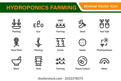 Hydroponics and Vertical Farming Icon Pack – Minimalist Line Vector Illustrations for Eco-Friendly Agriculture, Sustainable Farming, and Indoor Growing Solutions