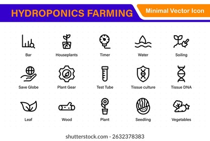 Hydroponics and Vertical Farming Icon Pack – Minimalist Line Vector Illustrations for Eco-Friendly Agriculture, Sustainable Farming, and Indoor Growing Solutions