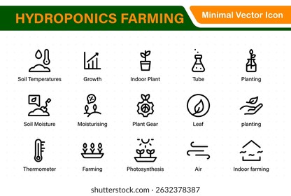 Hydroponics and Vertical Farming Icon Pack – Minimalist Line Vector Illustrations for Eco-Friendly Agriculture, Sustainable Farming, and Indoor Growing Solutions
