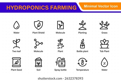 Hydroponics and Vertical Farming Icon Pack – Minimalist Line Vector Illustrations for Eco-Friendly Agriculture, Sustainable Farming, and Indoor Growing Solutions