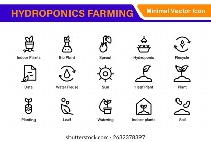 Hydroponics and Vertical Farming Icon Pack – Minimalist Line Vector Illustrations for Eco-Friendly Agriculture, Sustainable Farming, and Indoor Growing Solutions