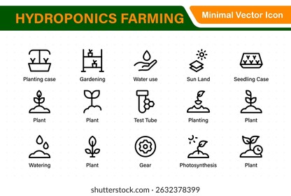 Hydroponics and Vertical Farming Icon Pack – Minimalist Line Vector Illustrations for Eco-Friendly Agriculture, Sustainable Farming, and Indoor Growing Solutions