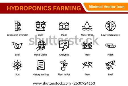 Hydroponics and Vertical Farming Icon Pack – Minimalist Line Vector Illustrations for Eco-Friendly Agriculture, Sustainable Farming, and Indoor Growing Solutions