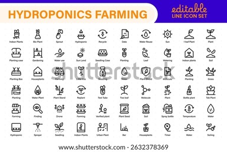 Hydroponics and Vertical Farming Icon Pack – Minimalist Line Vector Illustrations for Eco-Friendly Agriculture, Sustainable Farming, and Indoor Growing Solutions