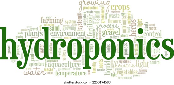 Hydroponics word cloud conceptual design isolated on white background.