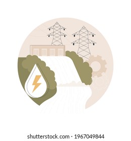 Hydropower abstract concept vector illustration. Hydropower electricity, water power, renewable sources, falling fast-running, hydroelectric plant, dam turbine generate, river abstract metaphor.