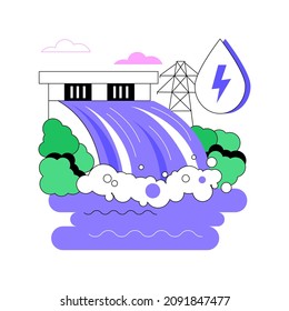 Hydropower abstract concept vector illustration. Hydropower electricity, water power, renewable sources, falling fast-running, hydroelectric plant, dam turbine generate, river abstract metaphor.