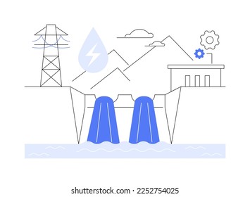 Hydropower abstract concept vector illustration. Hydropower electricity, water power, renewable sources, falling fast-running, hydroelectric plant, dam turbine generate, river abstract metaphor.