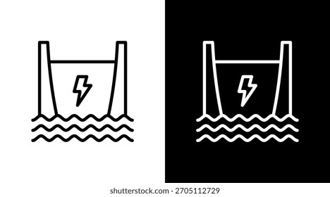 Diseño de conjunto de iconos blancos de represa hidroeléctrica
