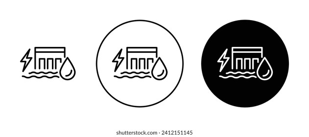 Hydropower Facility vector icon set. Water dam and energy reservoir vector symbol for UI design.