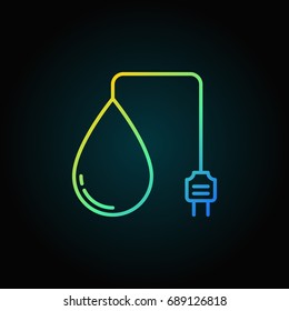 Hydropower outline colorful icon - vector water drop with socket concept sign on dark background