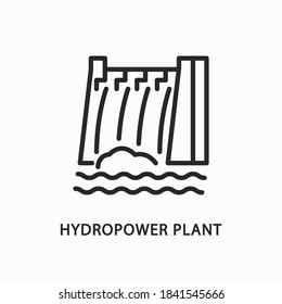 Hydropower plant line flat icon. Vector illustration alternative renewable energy sources.