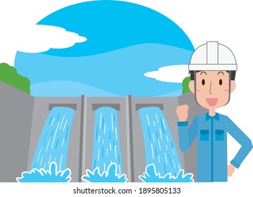 Hydropower plant and male workers