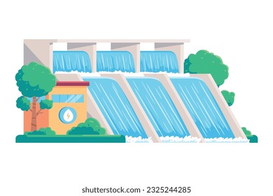 Hydropower plant vector illustration. Hydropower dam vector illustration.