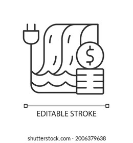 Icono lineal de precios de energía hidráulica. Costo financiero del servicio de utilidad. Compra de energía. Ilustración personalizable de línea delgada. Símbolo de contorno. Dibujo de contorno aislado del vector. Trazo editable