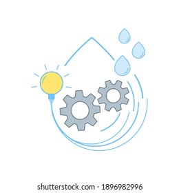 La energía hidráulica es una energía renovable que utiliza el agua que cae para generar electricidad. Trazo editable. Estilo de diseño plano de la ilustración del vector.