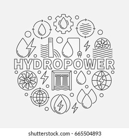 Hydropower round illustration - vector water power concept symbol in thin line style