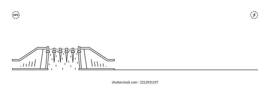 Hydropower Station. Divider With Green Energy. Line Art Concept.