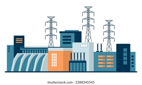 Hydropower stations and plants for energy generation. Factory buildings of heavy industry, generating electricity