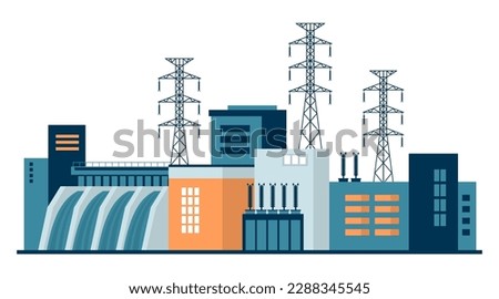 Hydropower stations and plants for energy generation. Factory buildings of heavy industry, generating electricity