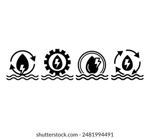 hydropower water icons symbol sign vector design black white color simple modern illustration collections isolated