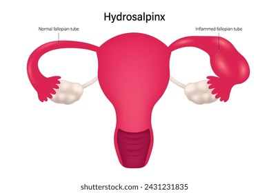 Hydrosalpinx vector. Block fallopian tube. Inflammed fallopian tube. Female reproductive system.